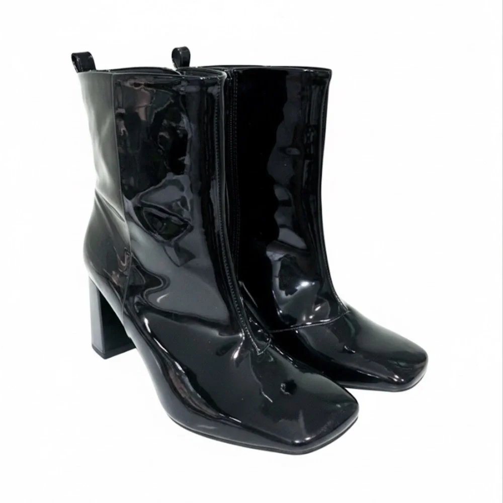 good american patent leather black  heeled boots NWOB